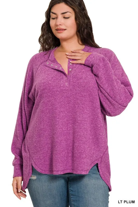 PLUS BRUSHED MELANGE HACCI HENLEY SWEATE
