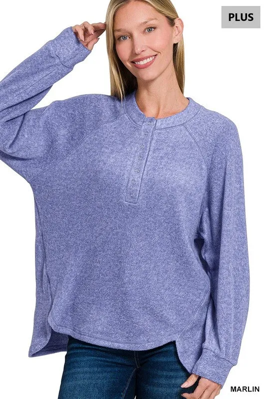 PLUS BRUSHED MELANGE HACCI HENLEY SWEATE