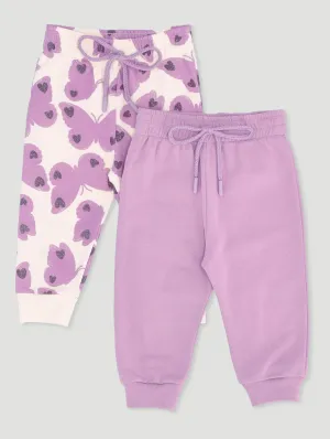 Pre-Girls 2 Pack Butterfly Print & Plain Jogger - Lilac