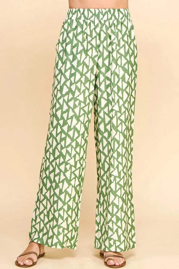 Printed Wide Leg Pants | Green