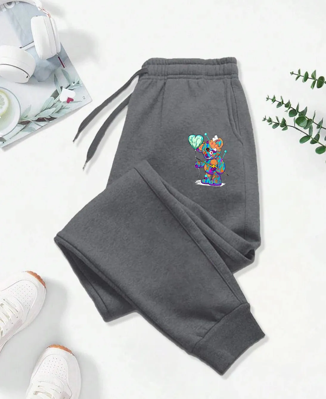 Puppet Bear with Balloon Cartoon Printed Sweatpants