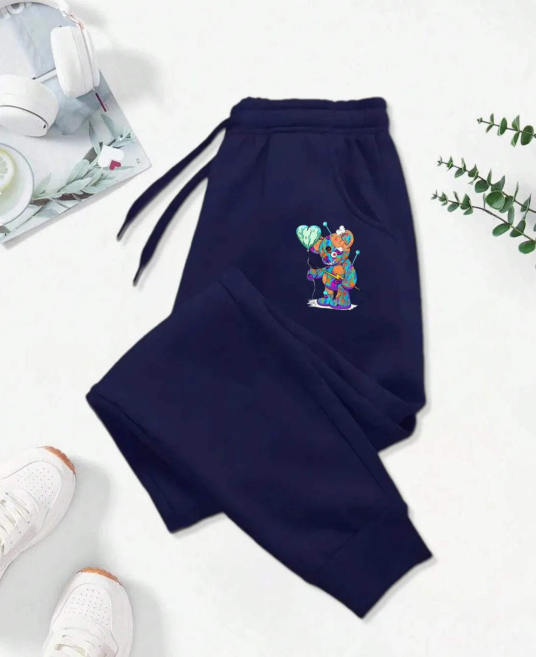 Puppet Bear with Balloon Cartoon Printed Sweatpants
