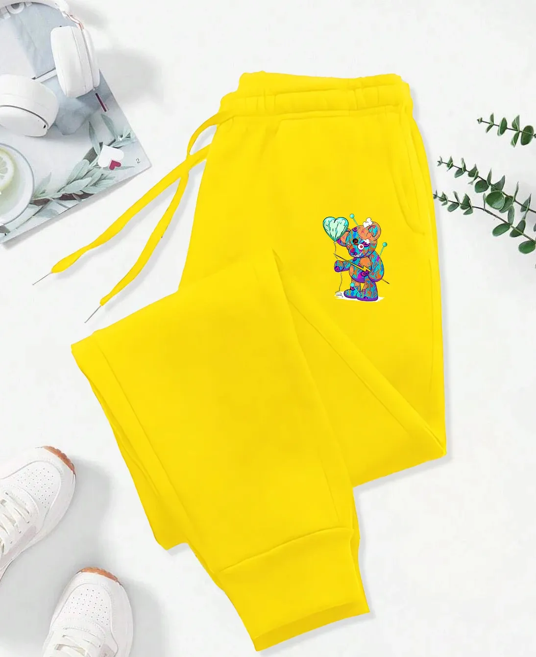 Puppet Bear with Balloon Cartoon Printed Sweatpants
