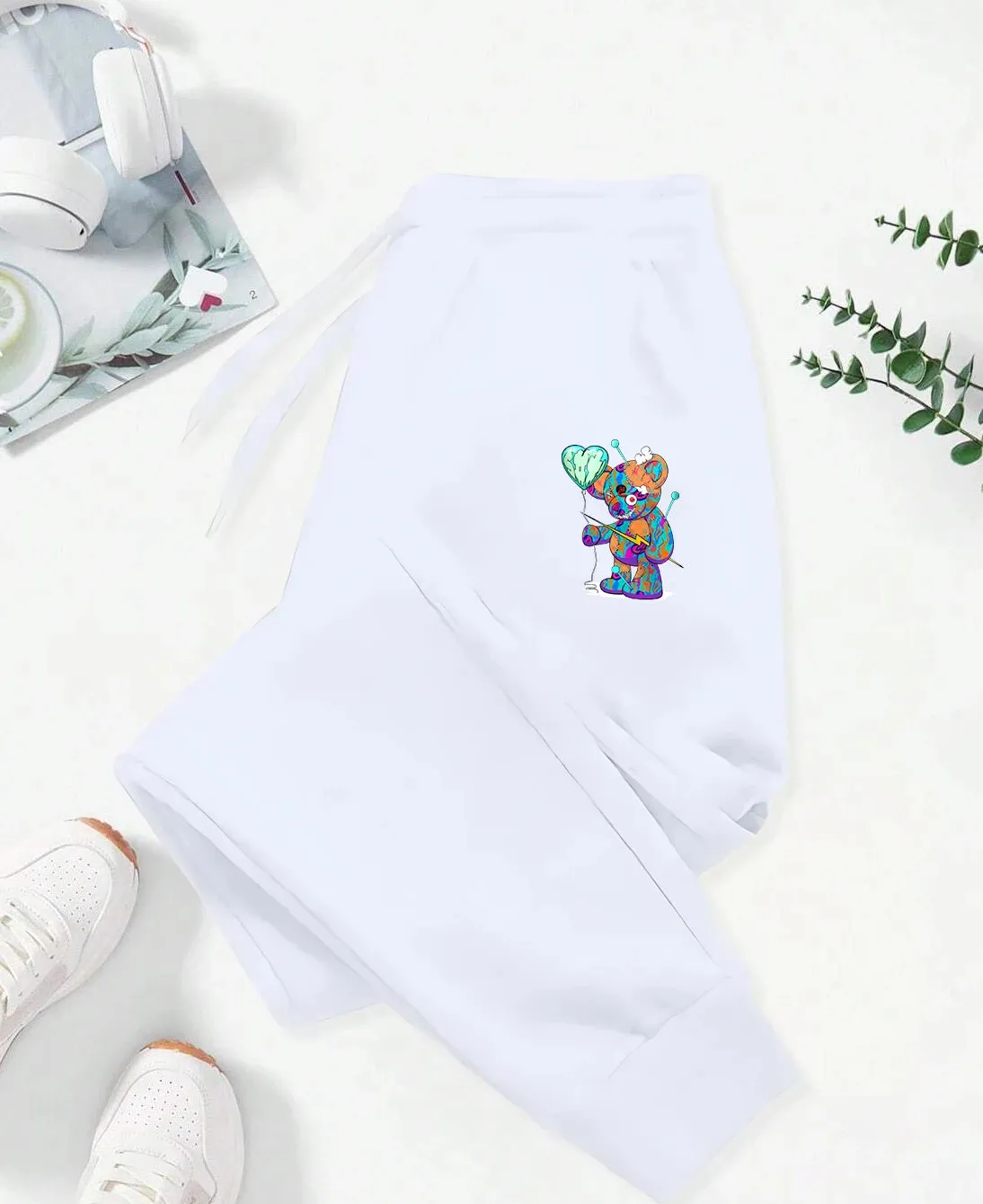Puppet Bear with Balloon Cartoon Printed Sweatpants