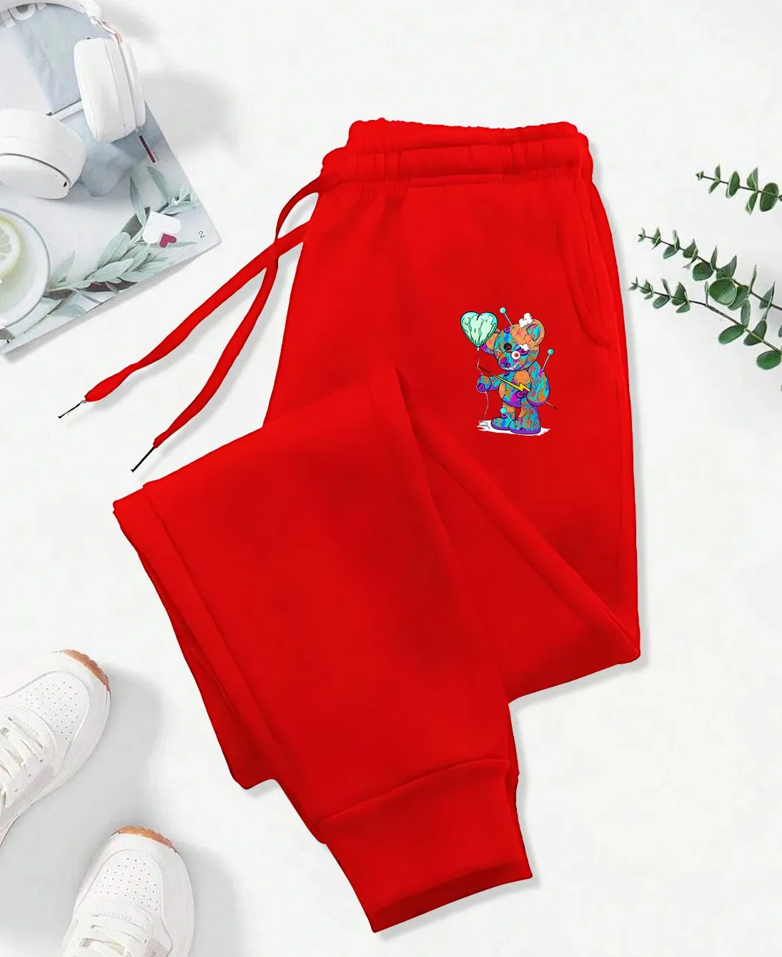 Puppet Bear with Balloon Cartoon Printed Sweatpants