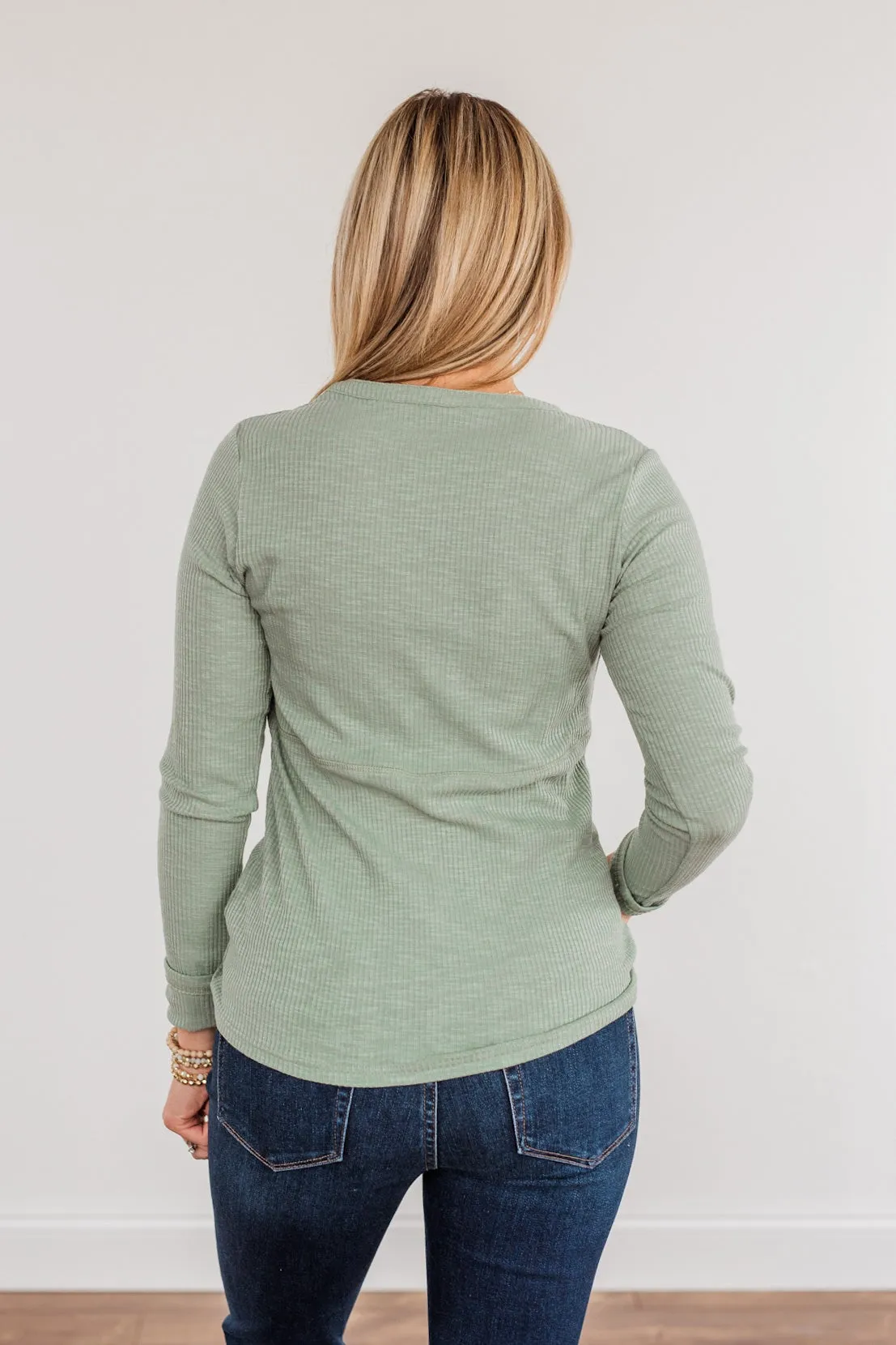 Pure Hearts Button Babydoll Top- Sage