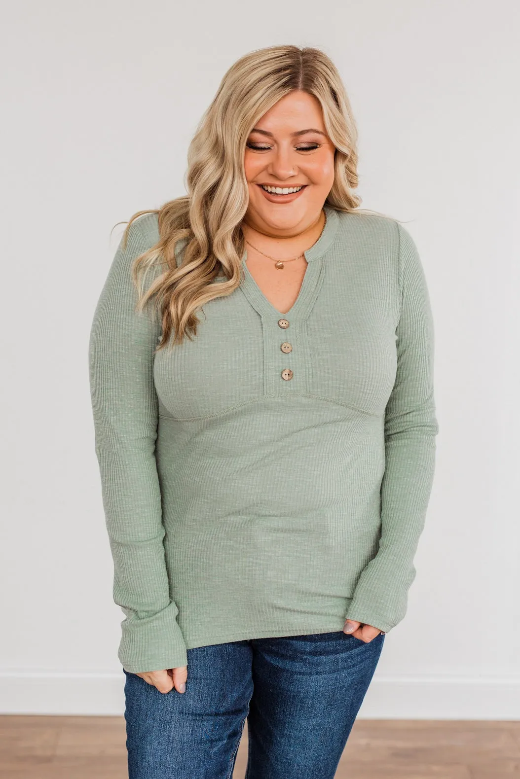 Pure Hearts Button Babydoll Top- Sage