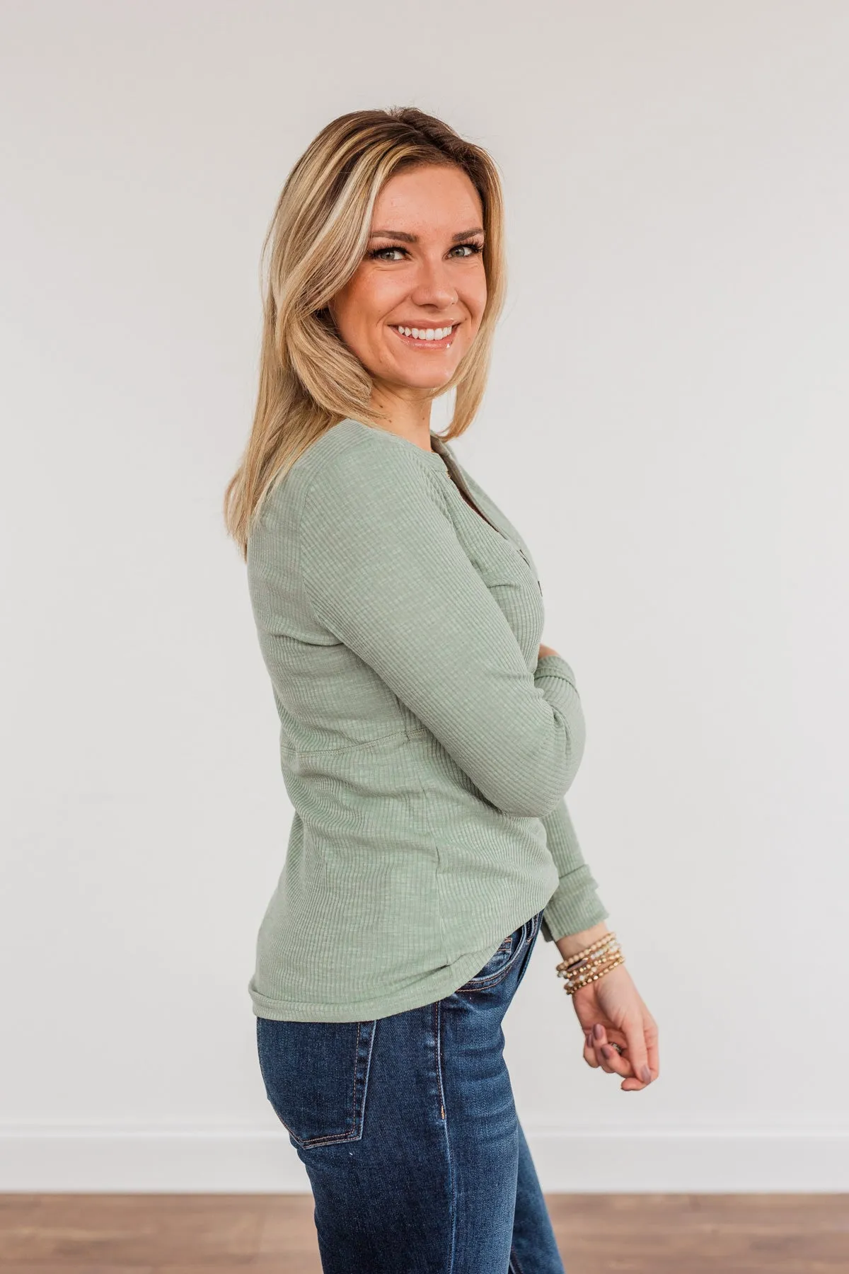 Pure Hearts Button Babydoll Top- Sage