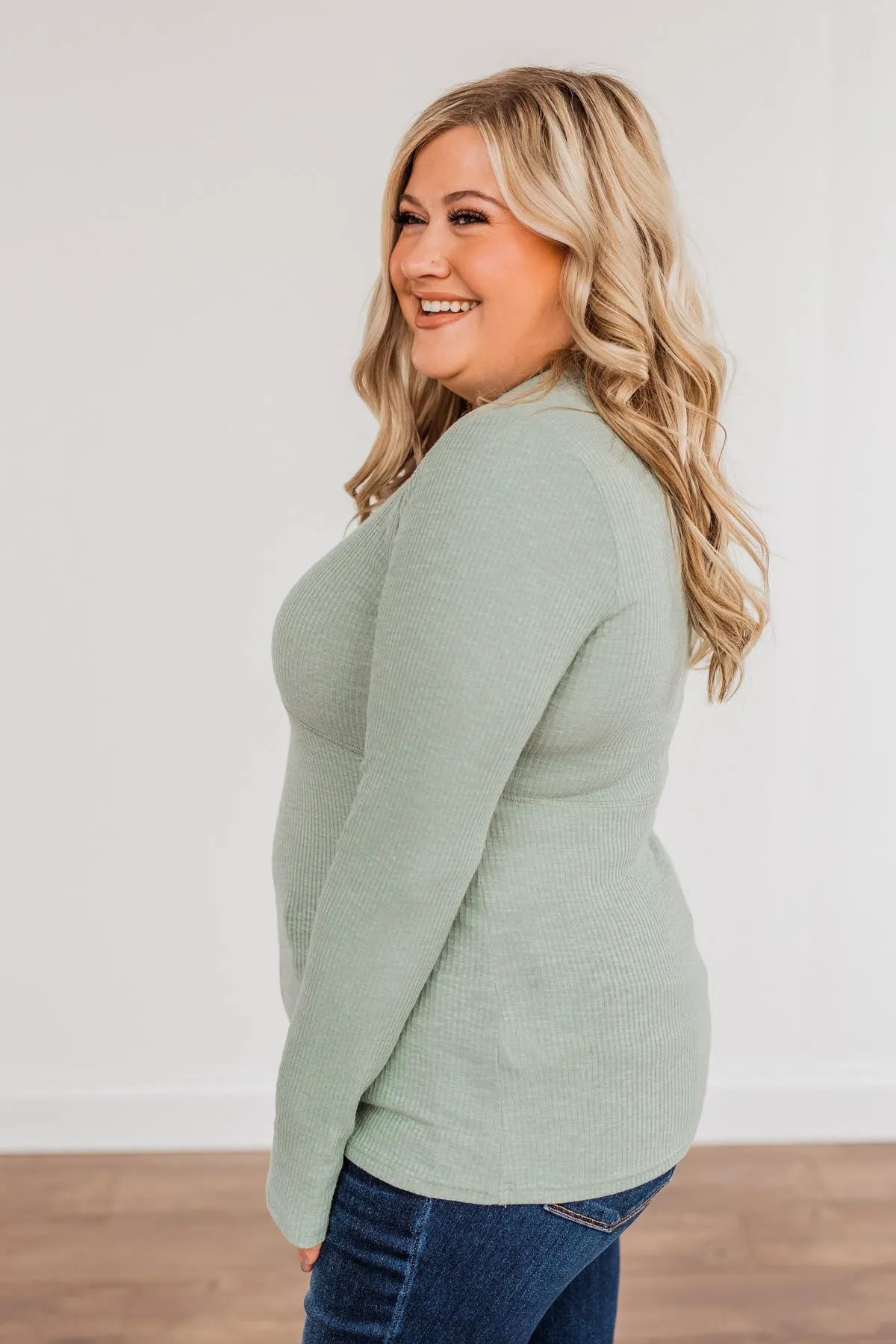 Pure Hearts Button Babydoll Top- Sage