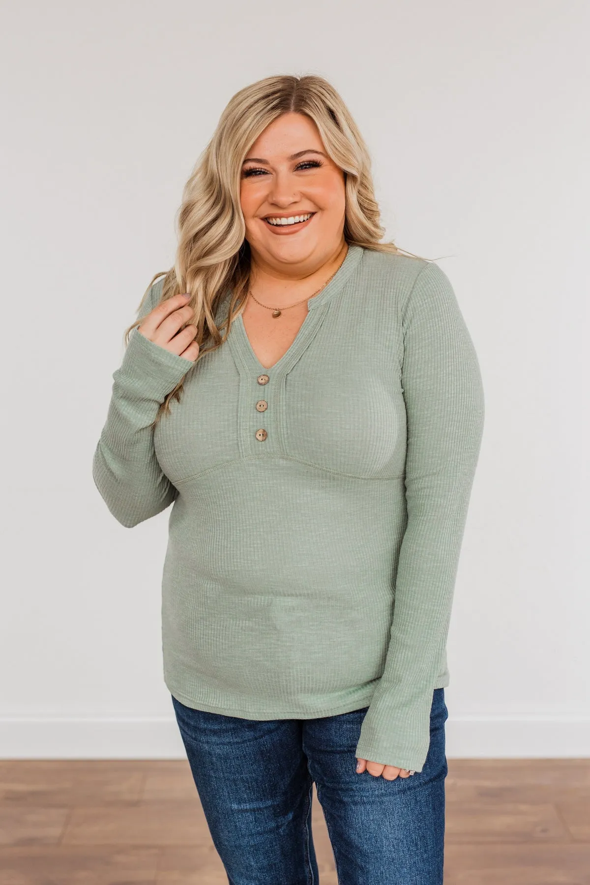 Pure Hearts Button Babydoll Top- Sage