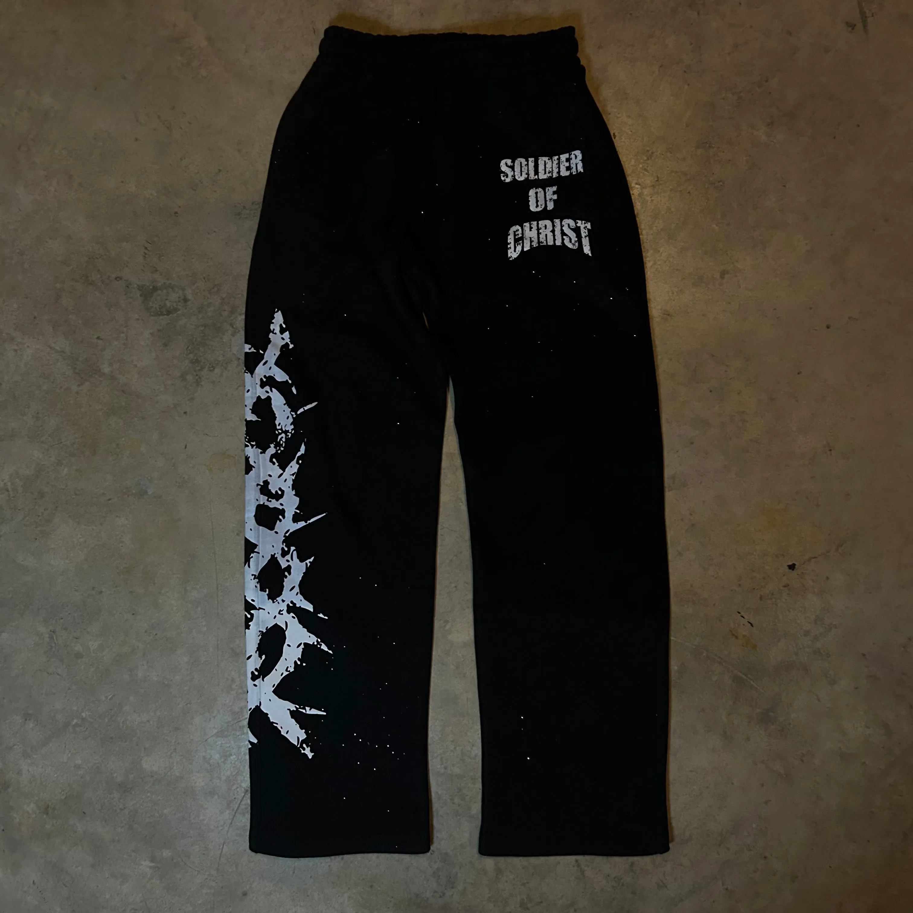 "Soldier Of Christ" Black Rhinestones Sweatpants