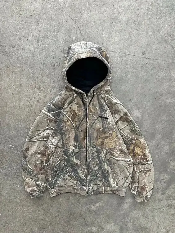 Retro Camo Hoodie Pullover Women Y2K Tactical Oversized Sweatshirt - Casual Warm Zipper Streetwear Jacket