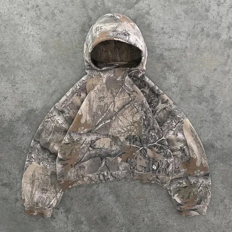 Retro Camo Hoodie Pullover Women Y2K Tactical Oversized Sweatshirt - Casual Warm Zipper Streetwear Jacket