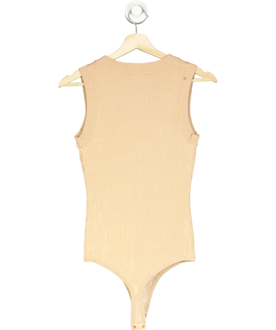 Ronny Kobo Beige Romy Button-detail Bodysuit UK M