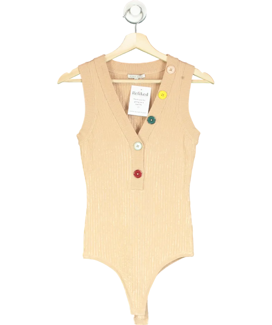 Ronny Kobo Beige Romy Button-detail Bodysuit UK M