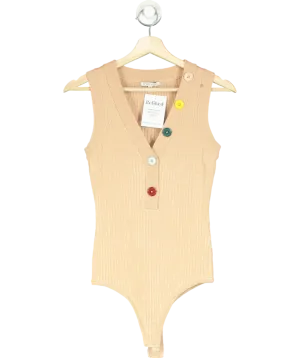 Ronny Kobo Beige Romy Button-detail Bodysuit UK M