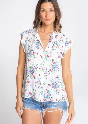 Ruffle S/S Button Front Top