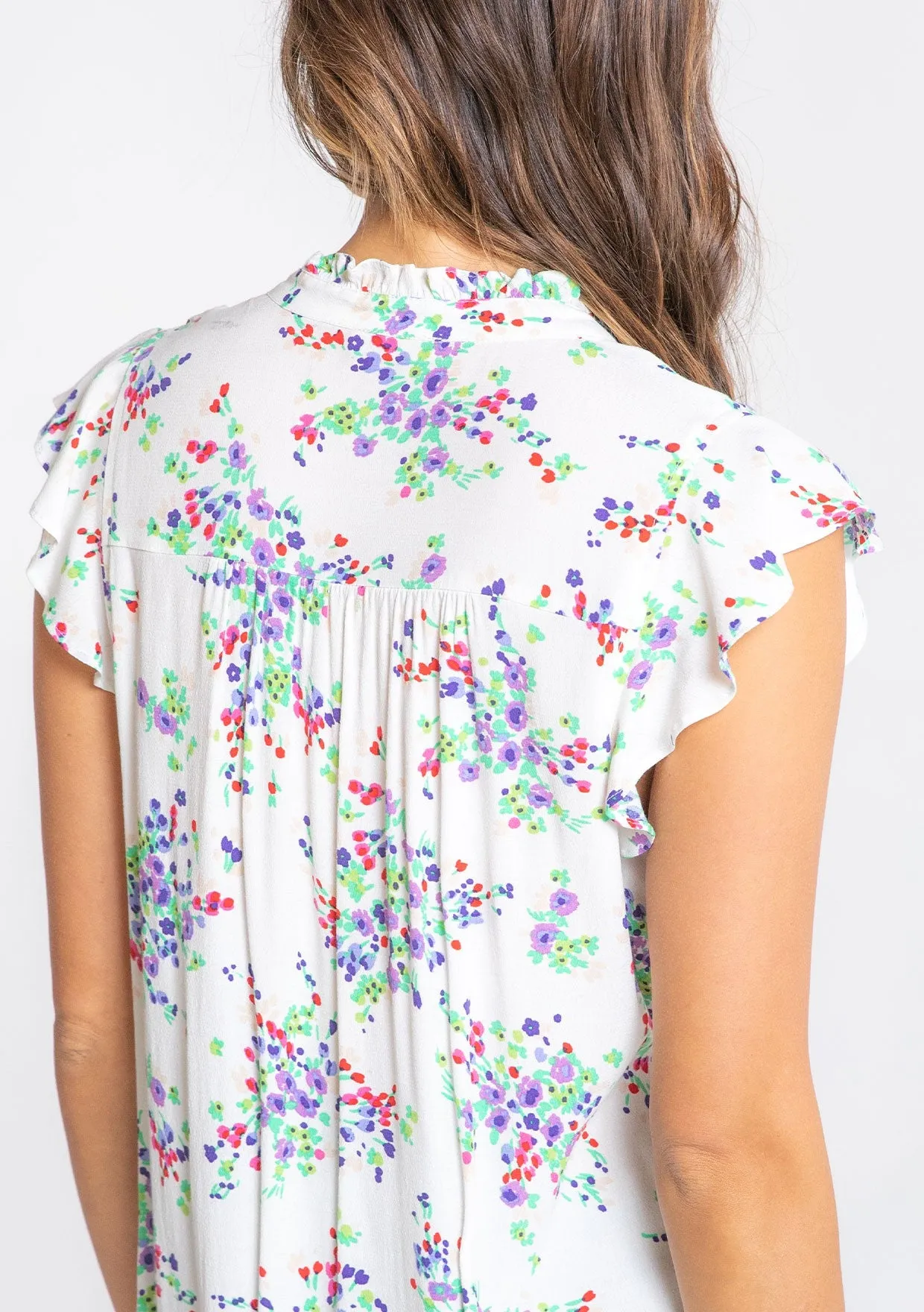 Ruffle S/S Button Front Top
