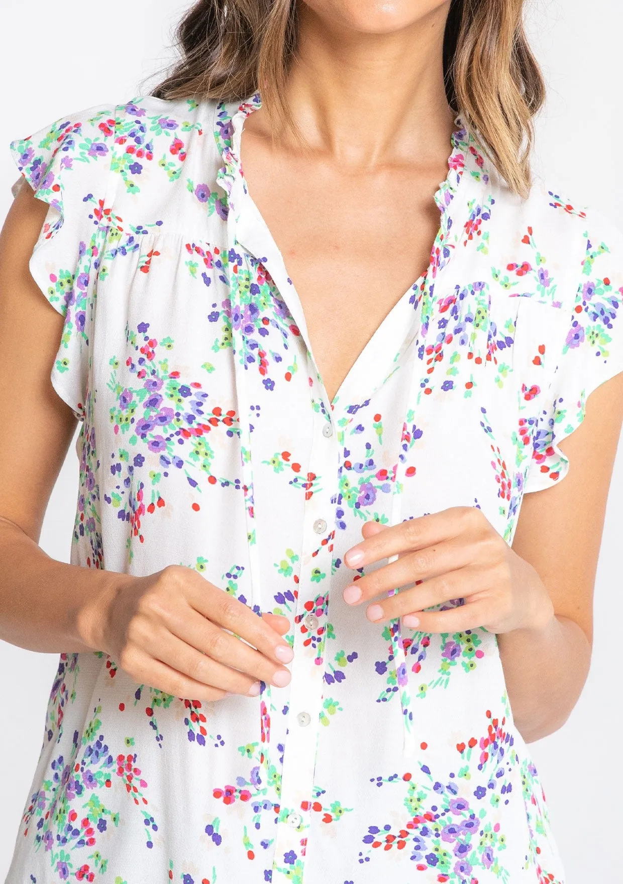 Ruffle S/S Button Front Top