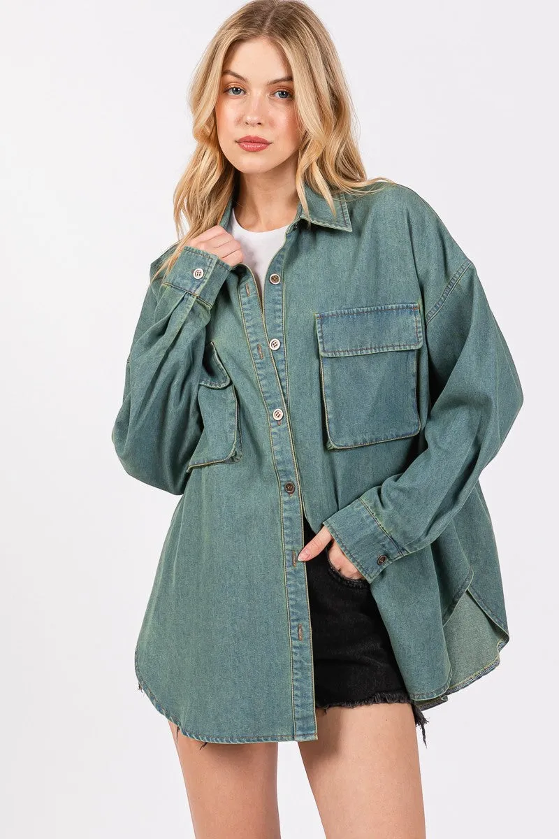 Sage Denim Oversized Shirt