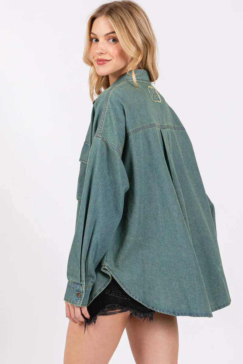 Sage Denim Oversized Shirt