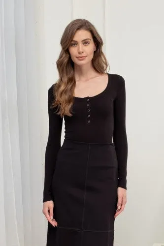 Scoop Neck L/S Henley Knit Button Top