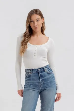 Scoop Neck L/S Henley Knit Button Top
