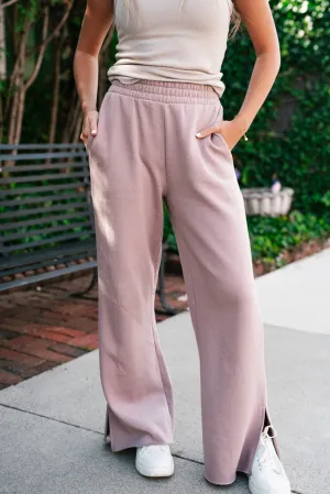 Sepia Rose Elastic High Waist Split Wide Leg Pants