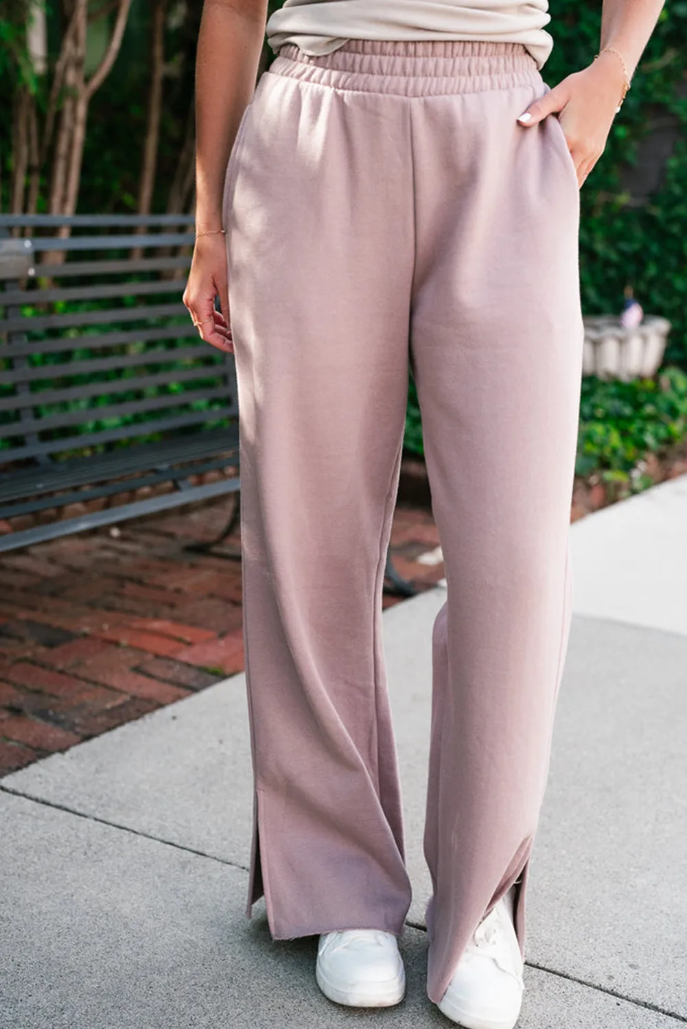 Sepia Rose Elastic High Waist Split Wide Leg Pants
