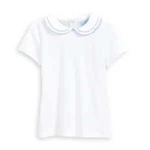 Short Sleeve Pima Vanessa Blouse -- White w/ Blue