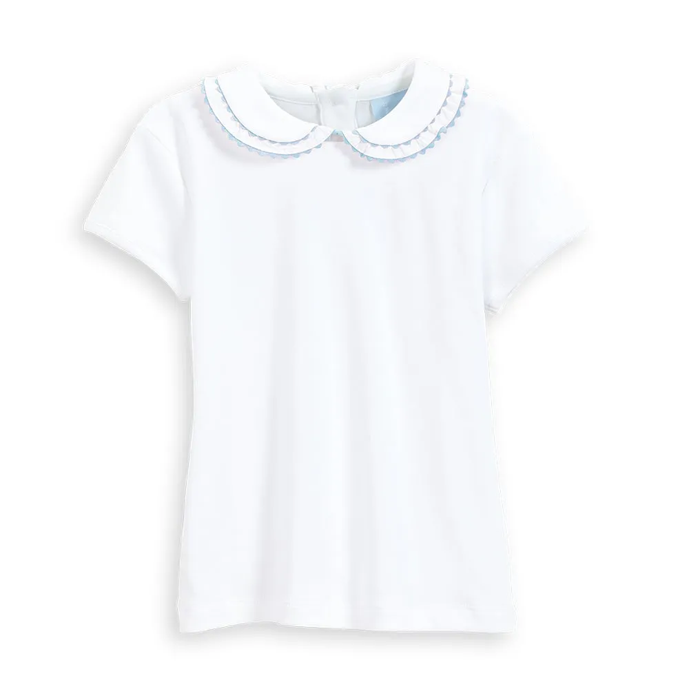Short Sleeve Pima Vanessa Blouse -- White w/ Blue