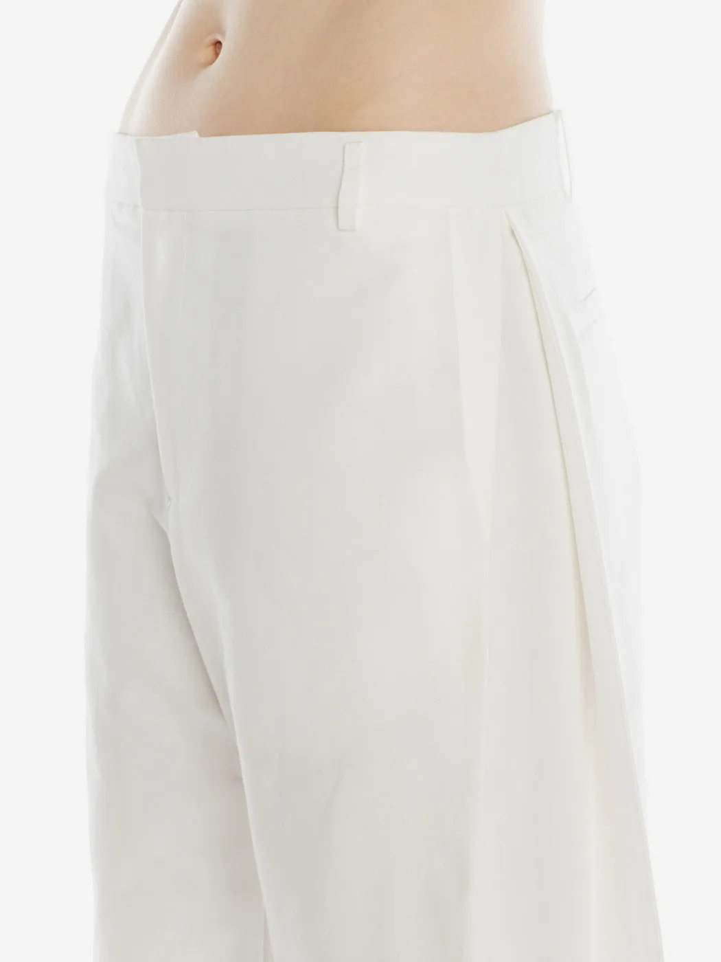 Side Pleat Pants White