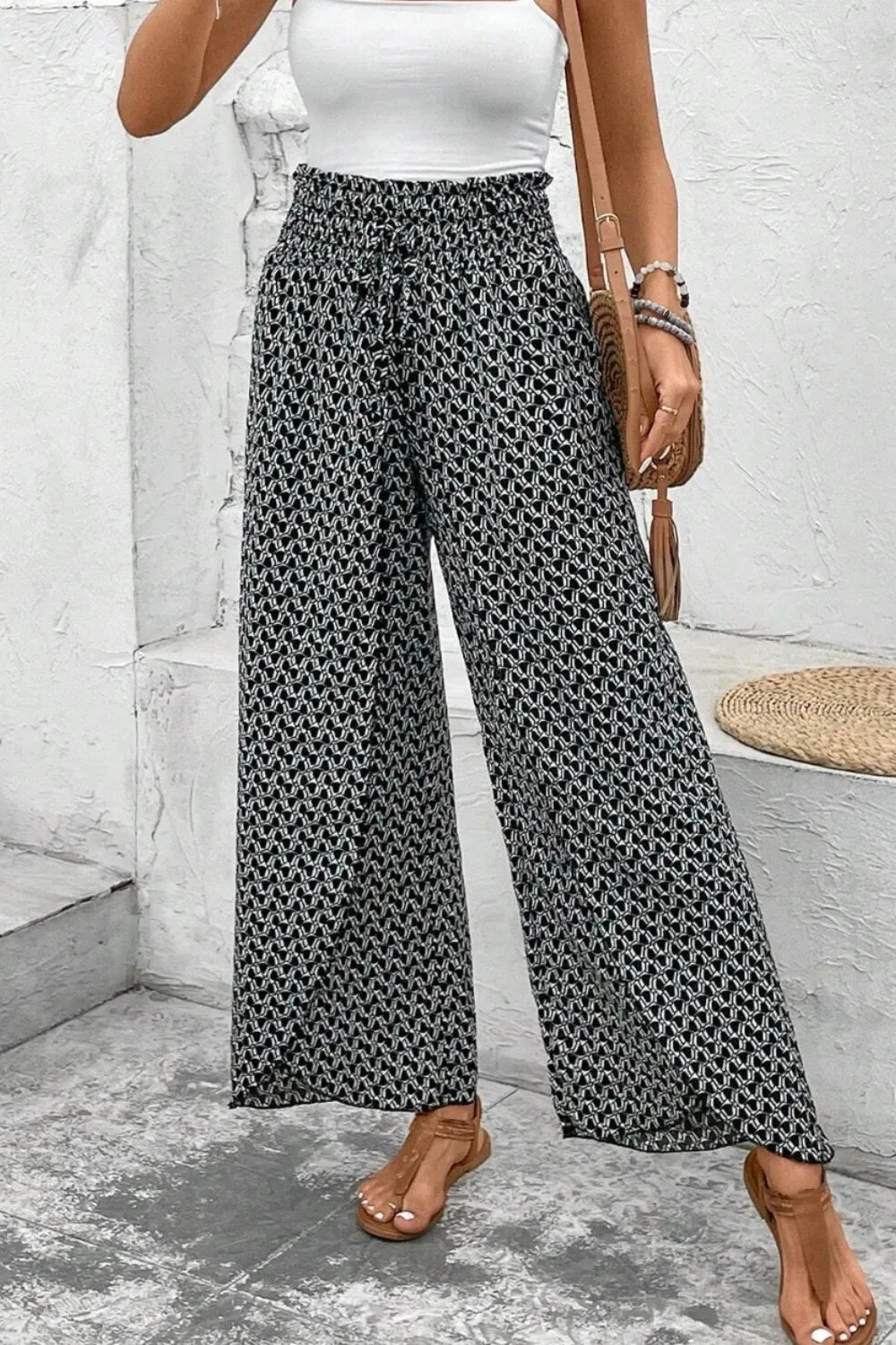 Slit Printed Wide-Leg Pants – Trendy & Flowy Statement Piece
