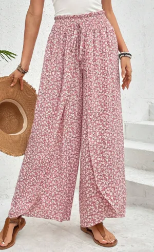 Slit Printed Wide-Leg Pants – Trendy & Flowy Statement Piece