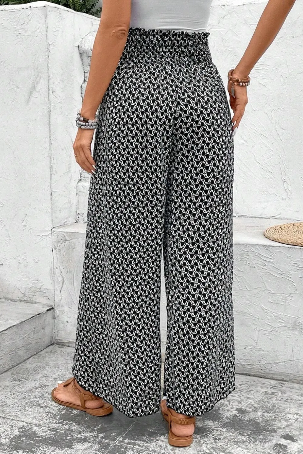 Slit Printed Wide-Leg Pants – Trendy & Flowy Statement Piece