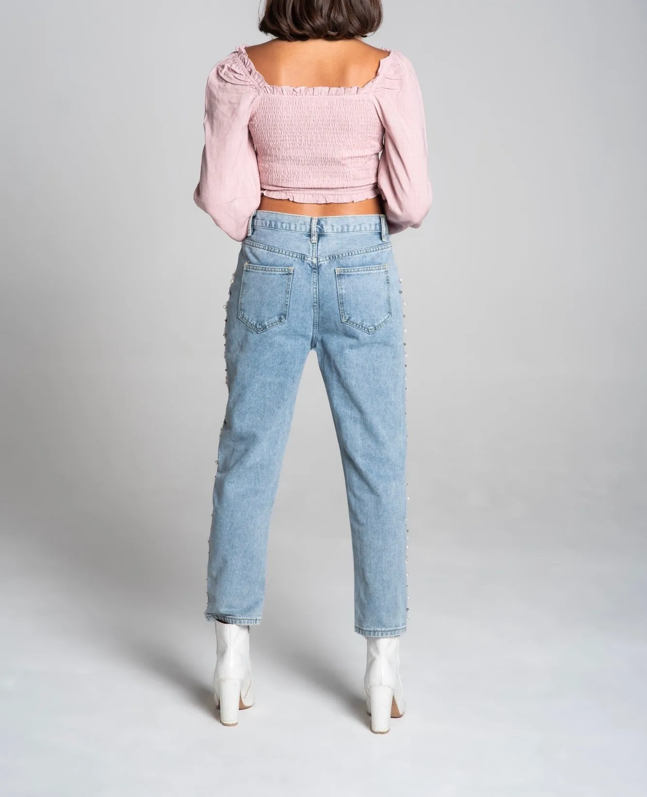 Smock Ruch Sweetheart Long Sleeve Crop Top
