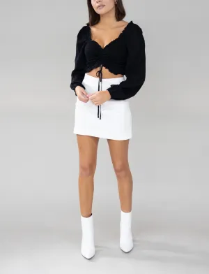 Smock Ruch Sweetheart Long Sleeve Crop Top