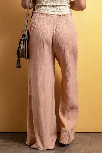 Smocked Waist Texture Wide Leg Pants