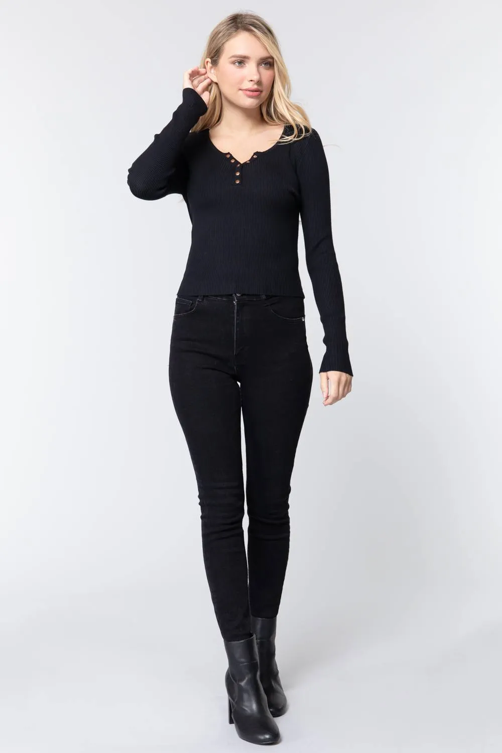 Snap Button Detail Sweater Top
