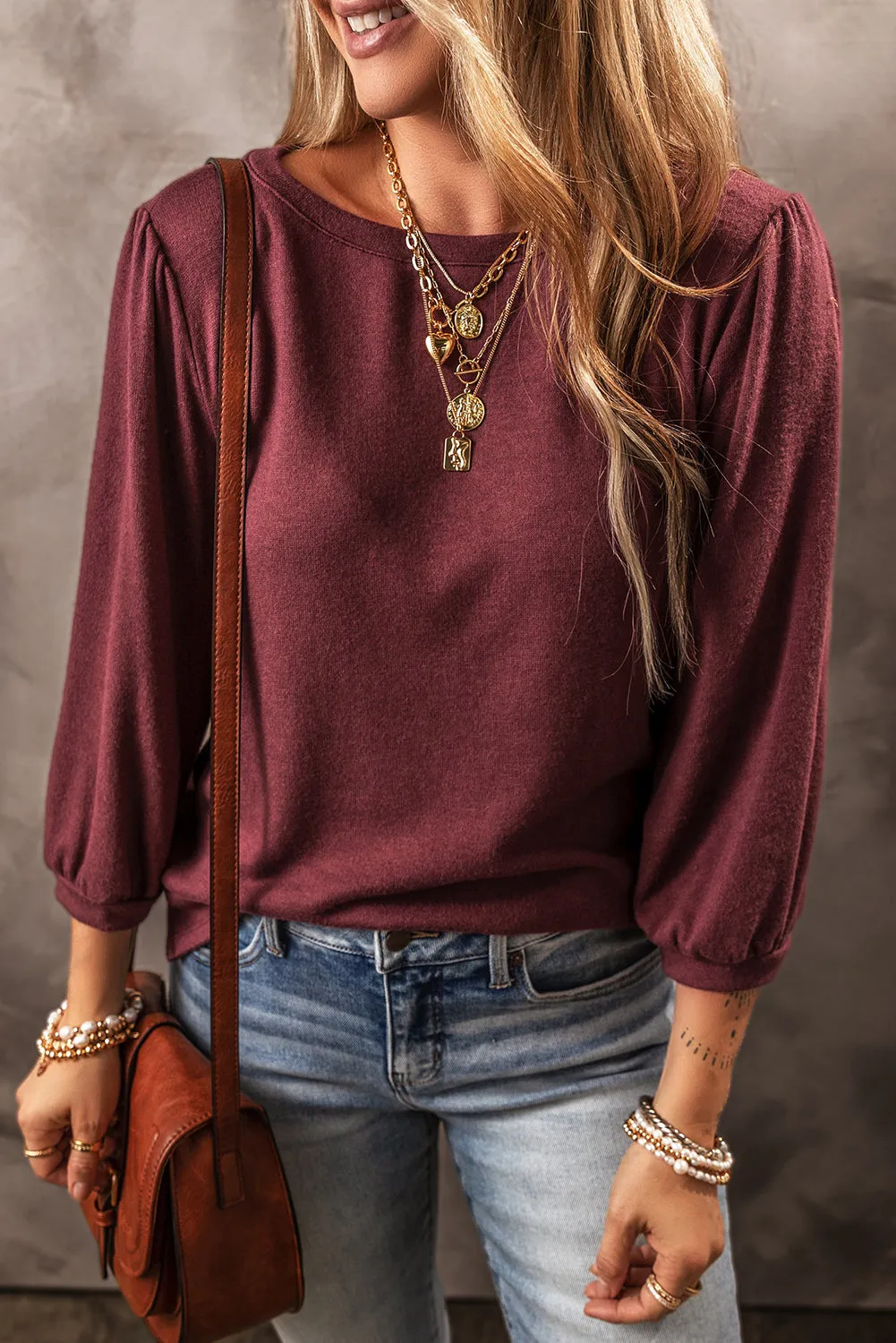 Solid Color 3/4 Sleeve Top
