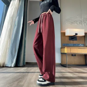 Solid Color Straight-leg Sweatpants with Drawstring Waist