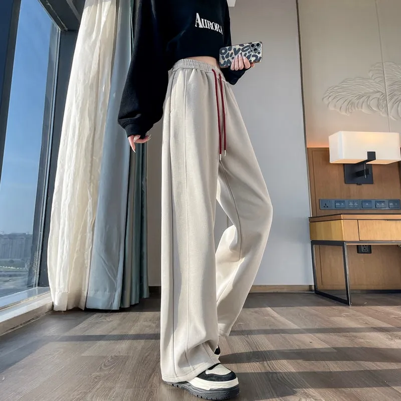 Solid Color Straight-leg Sweatpants with Drawstring Waist