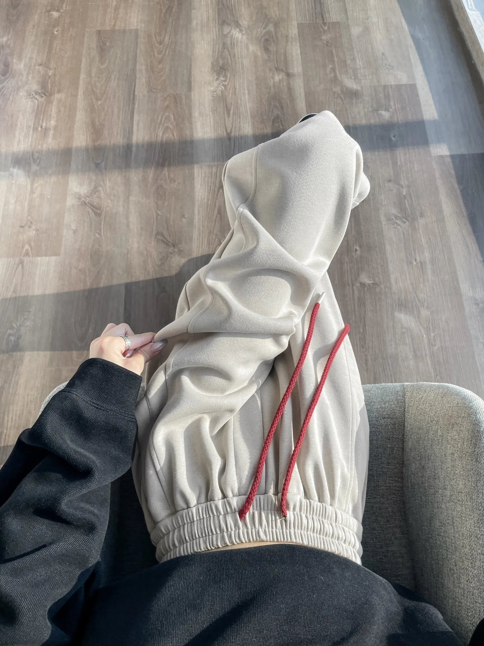 Solid Color Straight-leg Sweatpants with Drawstring Waist