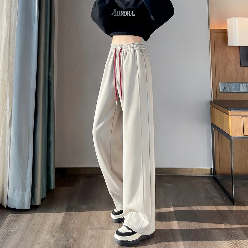 Solid Color Straight-leg Sweatpants with Drawstring Waist