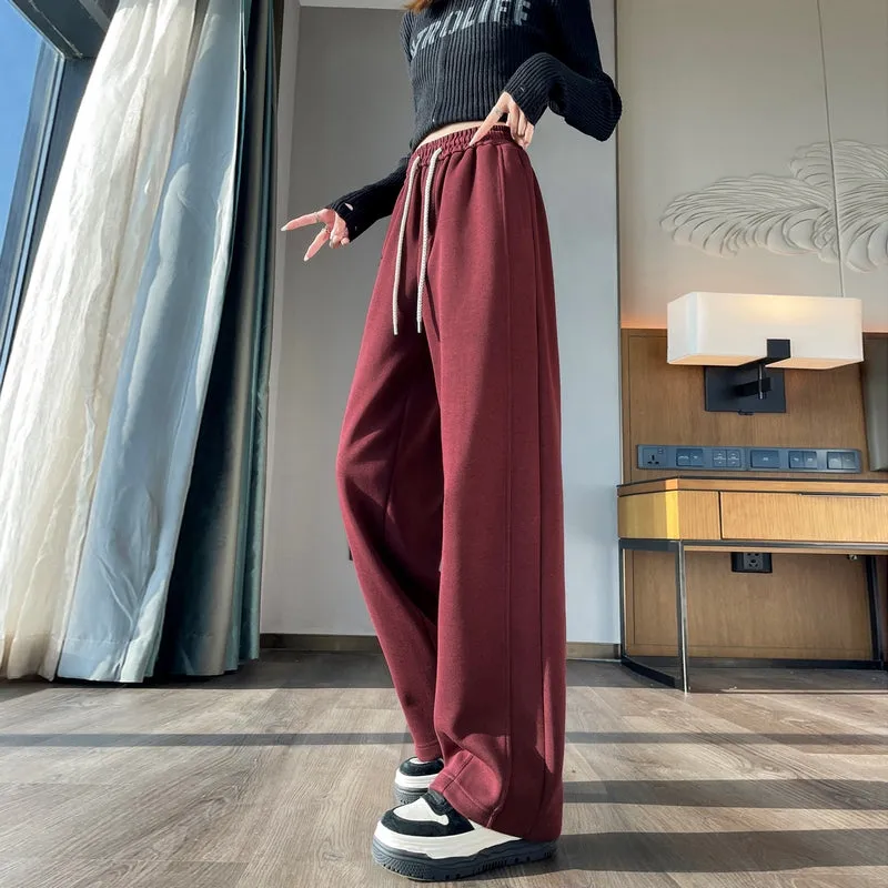 Solid Color Straight-leg Sweatpants with Drawstring Waist