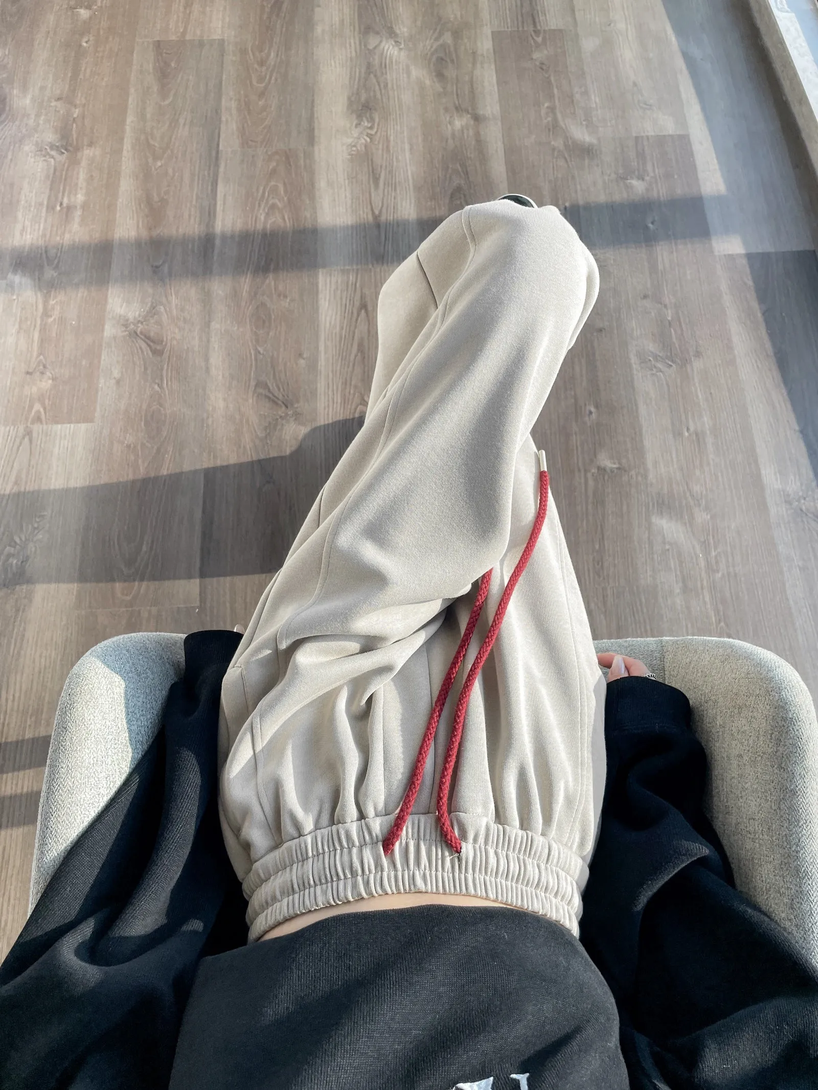 Solid Color Straight-leg Sweatpants with Drawstring Waist
