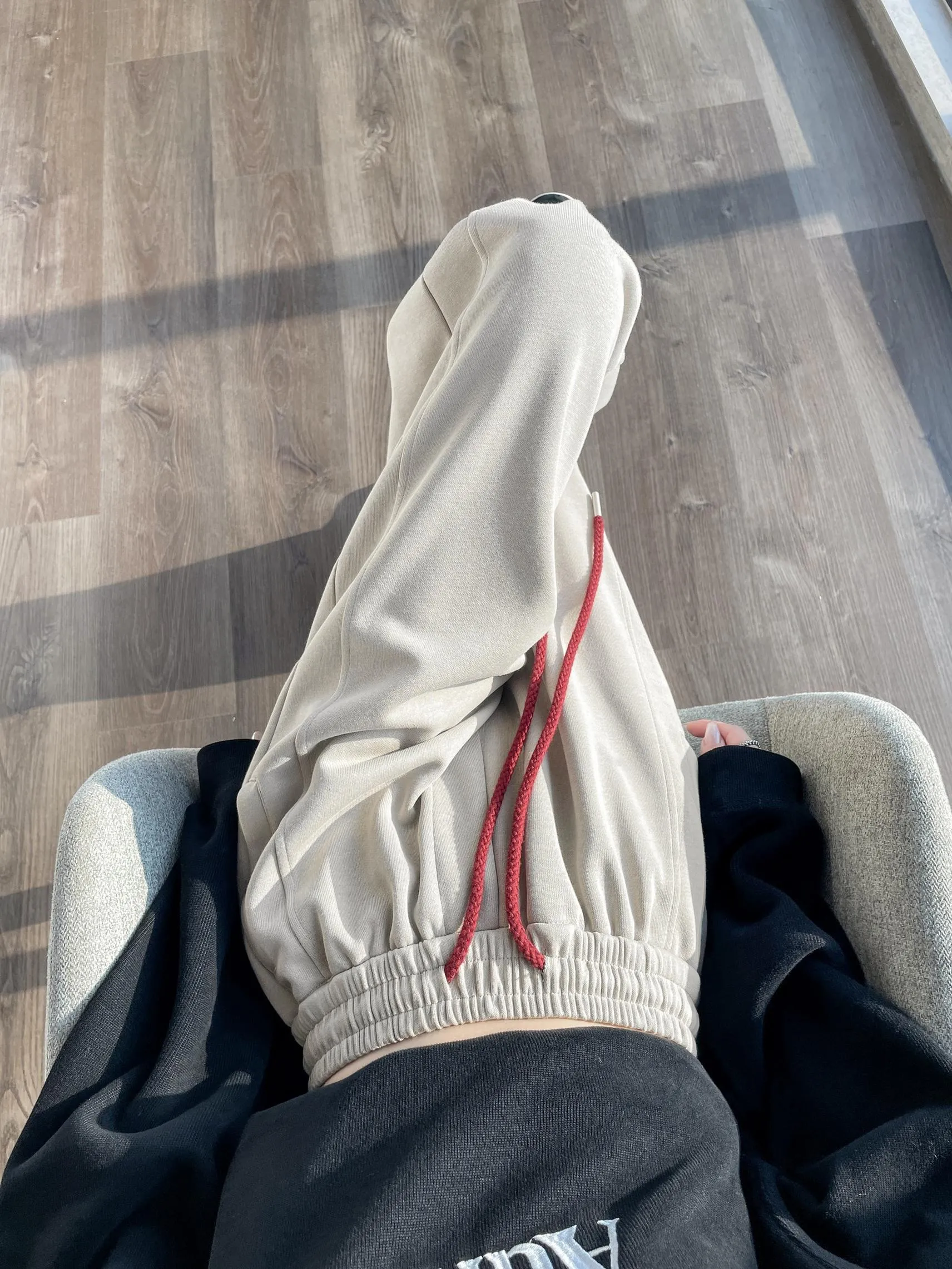 Solid Color Straight-leg Sweatpants with Drawstring Waist
