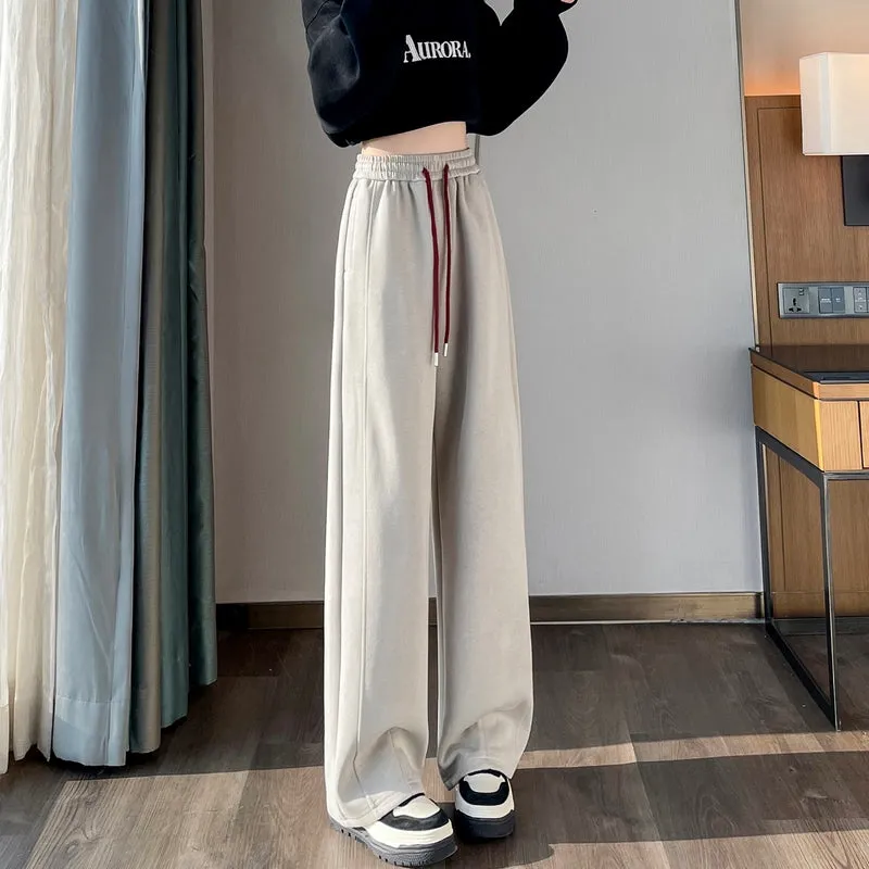 Solid Color Straight-leg Sweatpants with Drawstring Waist