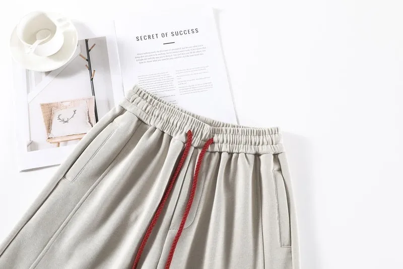 Solid Color Straight-leg Sweatpants with Drawstring Waist