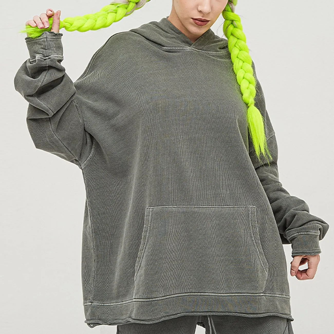 Solid Color Washed Hoodie